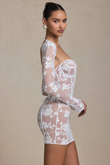 Lace-Detail Corset Mini Dress in White