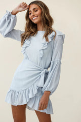 Tila Long Balloon Sleeve Wrap Front Dress Grey