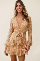 Kerry Layered Balloon Sleeve Dress Floral Print Mustard
