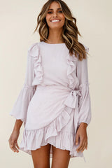 Tila Long Balloon Sleeve Wrap Front Dress Blush