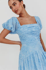 Telma Puff Sleeves Midi Dress Blue