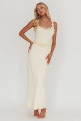 Olivera Lace Frill Trim Maxi Dress Cream