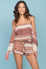 Trista Flowey Boho Hippie Romper Brown