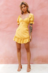 Hayden Puff Sleeve Eyelet Embroidery Dress Yellow