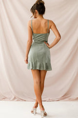 Laural Faux Wrap Ruffle Hem Dress Olive