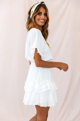 Mollina Frill Sleeve Tassel Hem Dress White