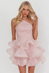 Kiera Layered Ruffle Strappy Mini Dress Pink
