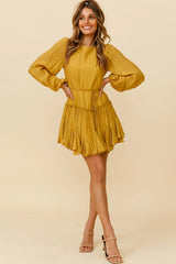 Rosabel Balloon Sleeve Fluted Hem Dress Mustard