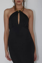 Slow Dance Chain Halter Midi Dress Black