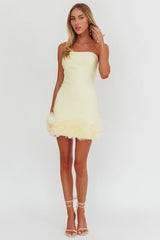 Leni Strapless Embellished Hem Mini Dress Lemon