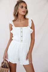 Virginia Ruffle Strap Eyelet Embroidery Romper White