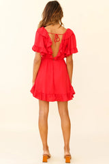 Malika Angel Sleeve Ruffle Trim Dress Red