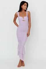 Nadia Ruched Fishtail Maxi Dress Lilac