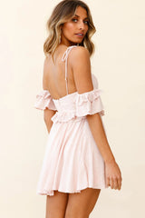 Wayside String Tie Strap Lace Trim Mini Dress Beige