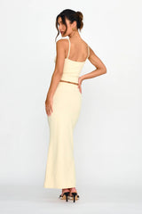 Strike A Pose Ribbed Maxi Skirt Cream