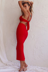 Sarita String Bust Midi Dress Red