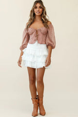 Taz Puff Sleeve Tie Front Top Leopard Print Pink