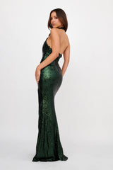 Rosella Halterneck Sequin Maxi Dress Hunter