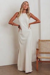 Gracie Halter Tied Back Maxi Dress Oatmeal