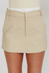 Rhian Pinstripe Double Waistband Skort Beige White