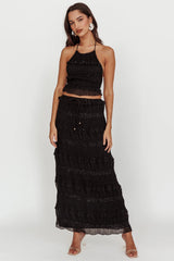 Helios Shirred Sequin Maxi Skirt Black
