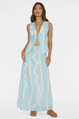 Meet Me There Tied Vest Top Abstract Blue