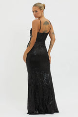 Kerene Spit Sequin Maxi Dress Black