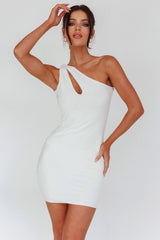 Malaga One-Shoulder Keyhole Mini Dress Off White