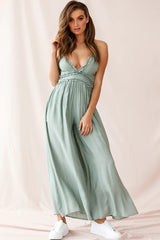 Laney Wide Leg Ruffle Detail Jumpsuit Olive