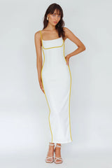 Sunny Coast Piping Trim Maxi Dress White/Yellow