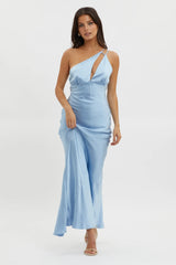 Think Of Me One-Shoulder Satin Dress Blue