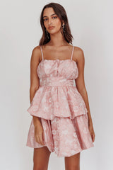 Zilara Bubble Hem Bow Dress Jacquard Pink