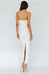 Sunny Coast Piping Trim Maxi Dress White/Yellow
