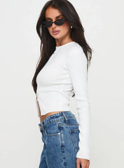 Suzu Long Sleeve Knit Top White
