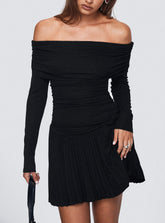 Field Of Dreams Long Sleeve Mini Dress Onyx