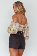 Maureen Off-Shoulder Shirred Crop Top Orange Multi