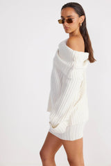 SNDYS Brooks Off Shoulder Jumper White