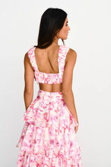 Suenito Gathered Crop Top Floral Pink