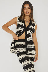 Maysah Button-Up Crochet Top Black/White