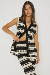 Maysah Button-Up Crochet Top Black/White