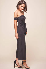 Joan Off Shoulder Waist Tie Wide Leg Jumpsuit Black