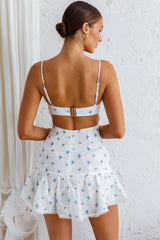 Summer Blossom Buckle Back Eyelet Mini Dress Floral Blue