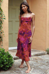 Well Versed Pleated Bust Front Split Dress Dark Rose