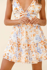 Laney Low Back Cami Strap Dress Twig Flower Print Orange