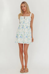 Jordanne Frill Trim Mini Dress Floral Blue