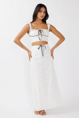 Helga Eyelet Embroidery Bow Crop Top White