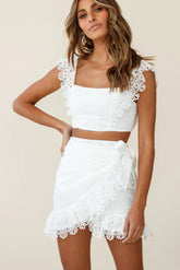 Sonnet Lace Trim Crop Top White