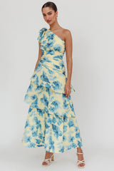 Kenny One Shoulder Tiered Floral Maxi Dress Yellow