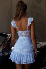 Presley Embroidered Frill Dress Steel Blue