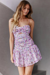Stars Are Blind Flounce Hem Dress Floral Lilac